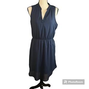 Gianni Bini | Women's Navy Blue V-Neck Lined Hi Low Hem Sleeveless Dress Sz L